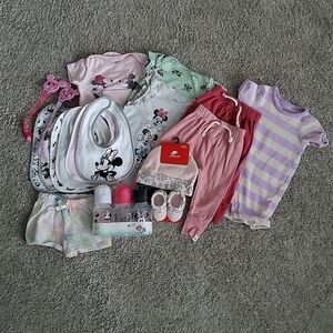 Honest Baby Girl Harem Joggers Gerber onsie Cat&Jack Striped Jumper Nike Hat set